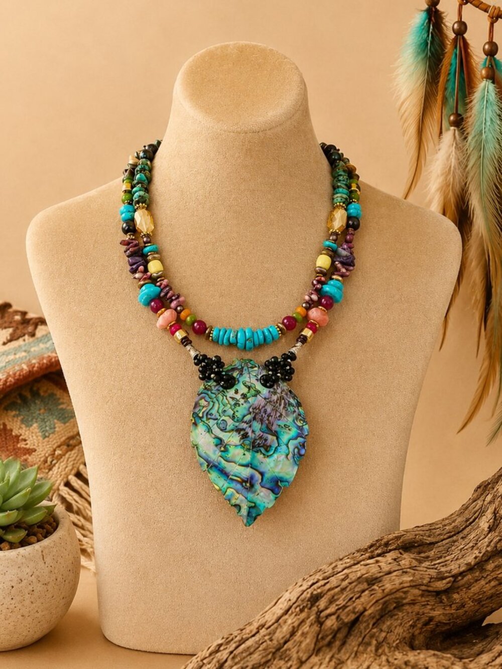 "ABALONE ADVENTURE" Artisan Crafted Statement Necklace